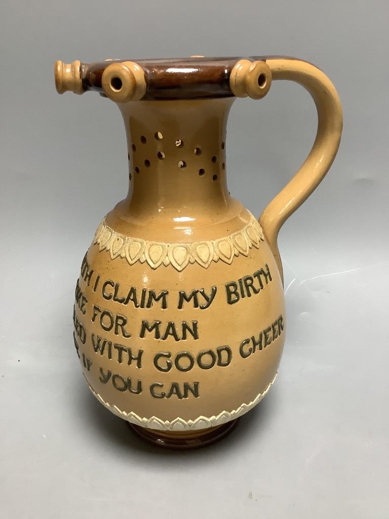 A Doulton Lambeth stoneware puzzle jug, height 22cm